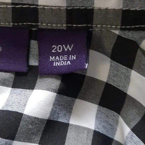 Roman's Short Sleeve Black and White Gingham Plaid Button Up Blouse Size 20 - Picture 4 of 8